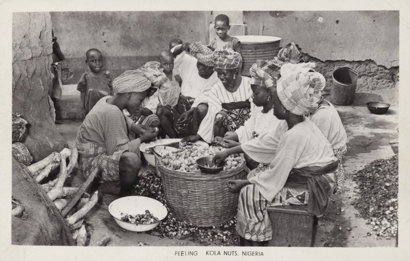 Kvinner som skreller kolanøtter, Nigeria (s/hvitt-bilde) av English Photographer