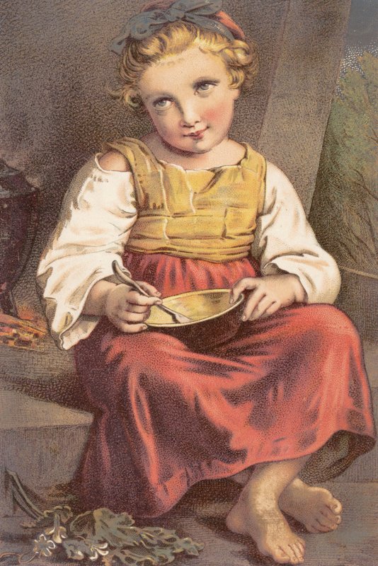 Et morgenmåltid (farge litho) av English School