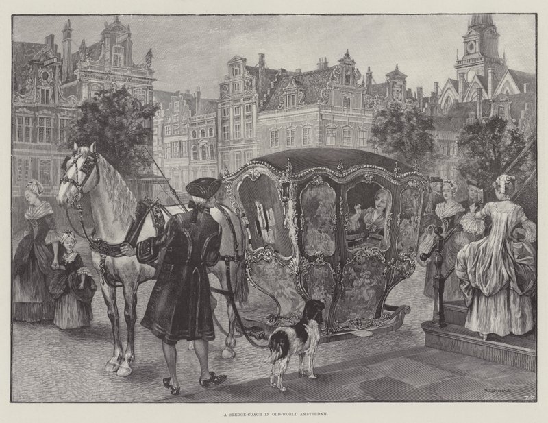 En slede-coach i Old-World Amsterdam (gravering) av English School
