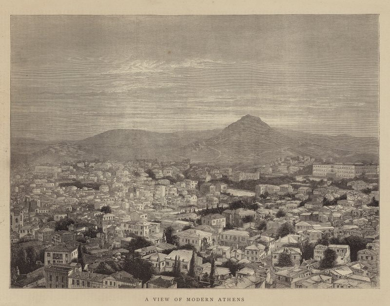 En utsikt over det moderne Athen (gravering) av English School