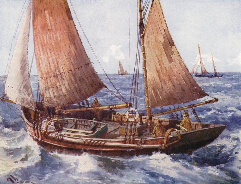 En tråler til sjøs (farge litho) av English School