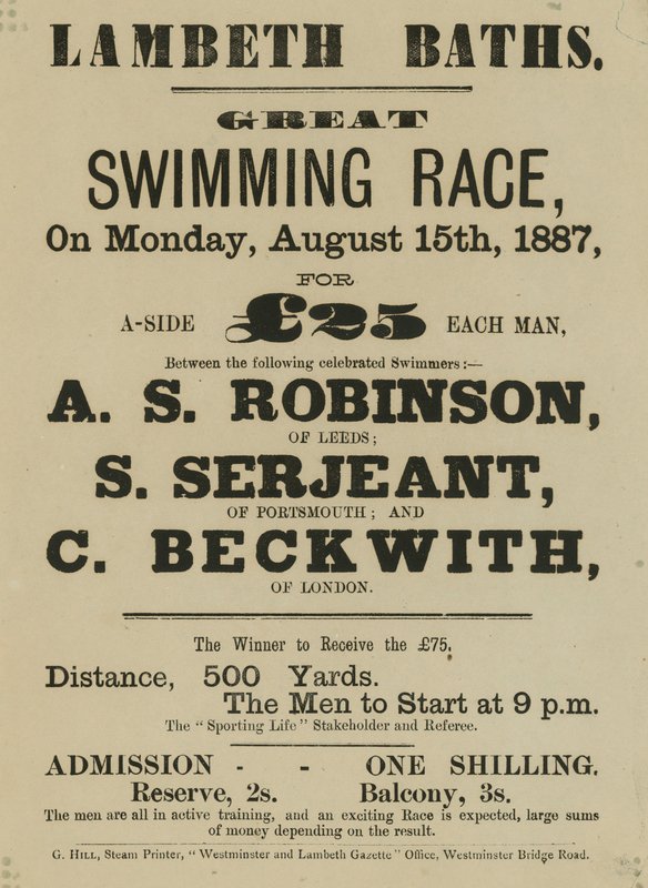 Annonse for Lambeth Baths av English School
