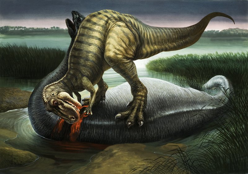 Allosaurus spiser en apatosaurus av English School