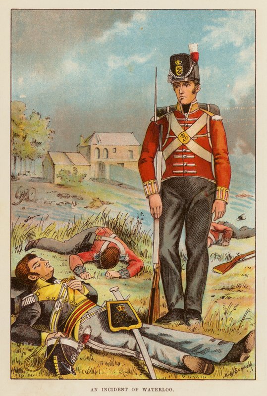 En hendelse av Waterloo (farge litho) av English School