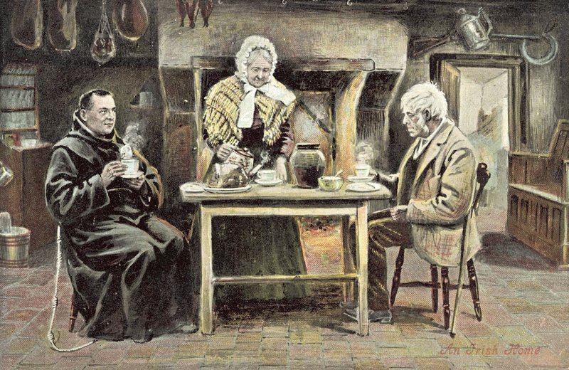 Et irsk hjem (farge litho) av English School
