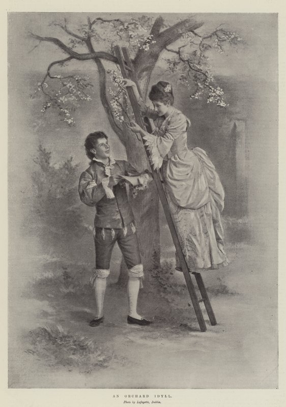 En frukthageidyll (litho) av English School