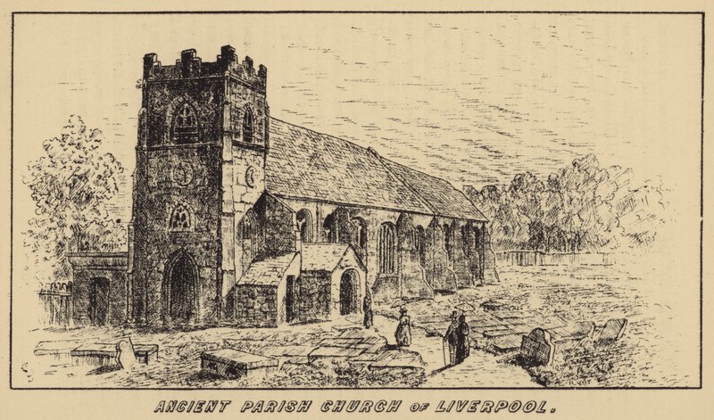 Ancient Parish Church of Liverpool (gravering) av English School