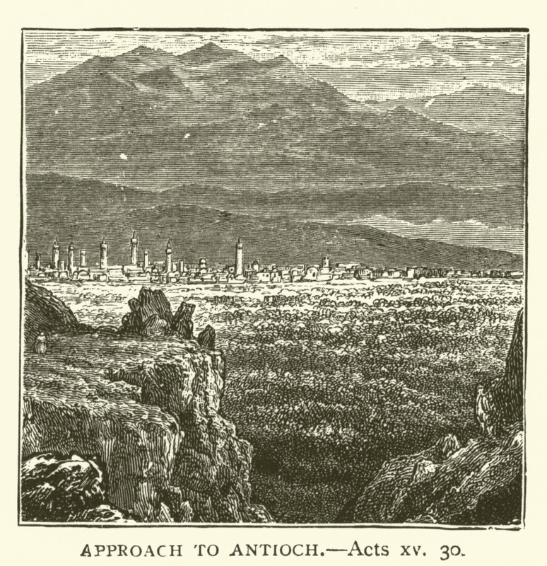 Tilnærming til Antiokia, Apostlenes gjerninger, xv, 30 (gravering) av English School