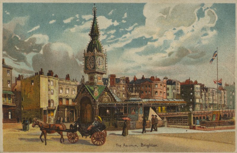 Akvarium, Brighton, Sussex (farge litho) av English School