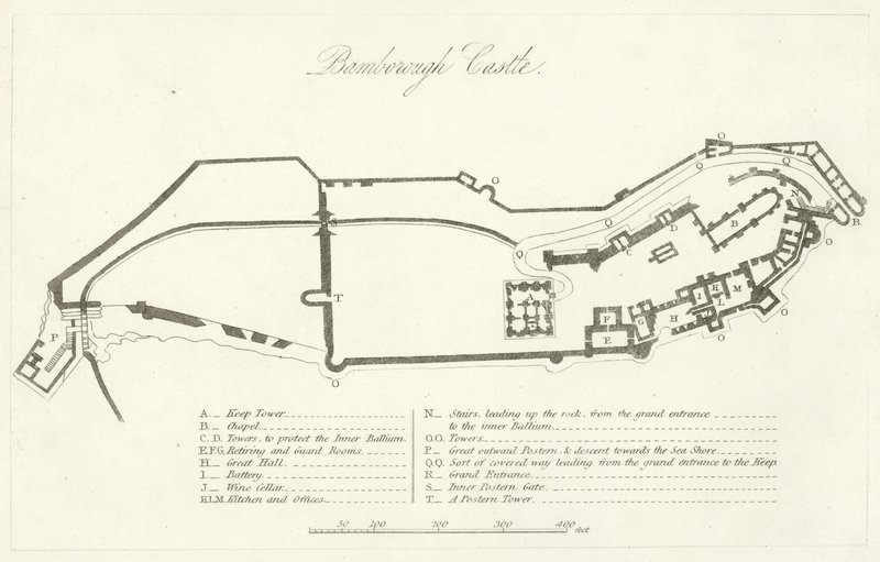 Bamborough Castle (gravering) av English School
