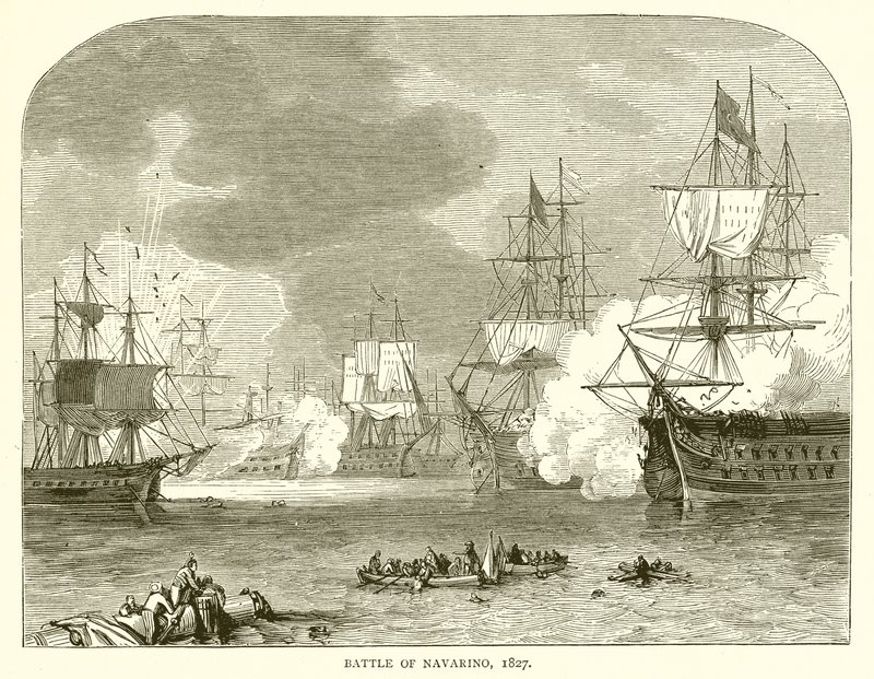 Slaget ved Navarino, 1827 av English School