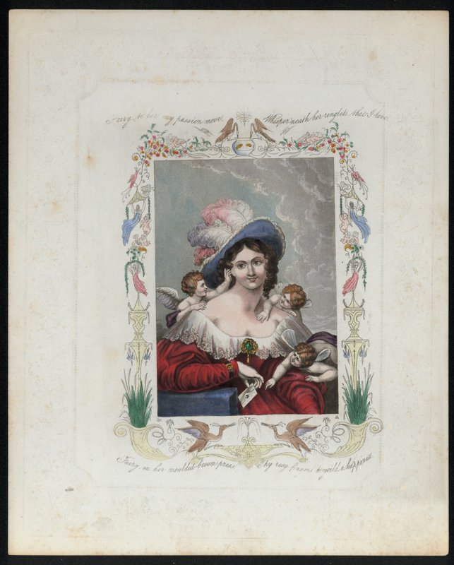 Vakker kvinne omgitt av feer (farge litho) av English School