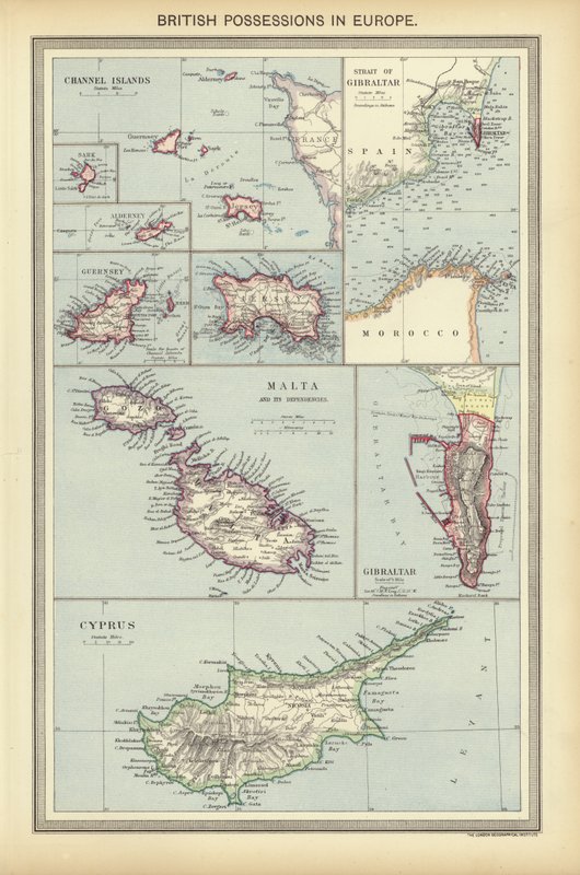 Britiske eiendeler i Europa (farge litho) av English School