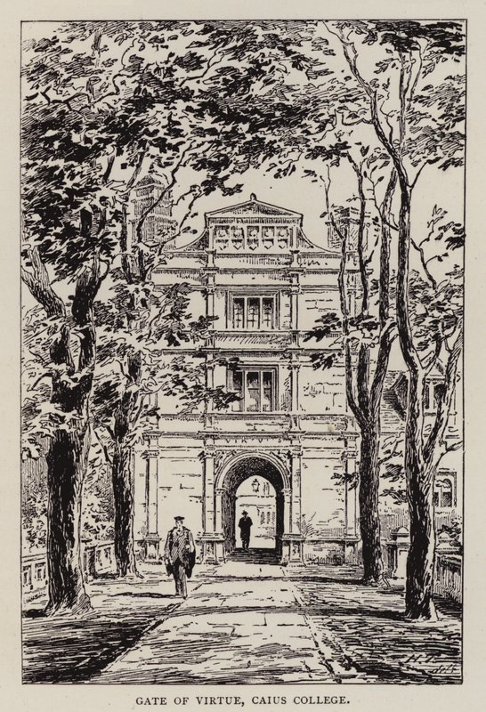 Cambridge: Gate of Virtue, Caius College (etsing) av English School