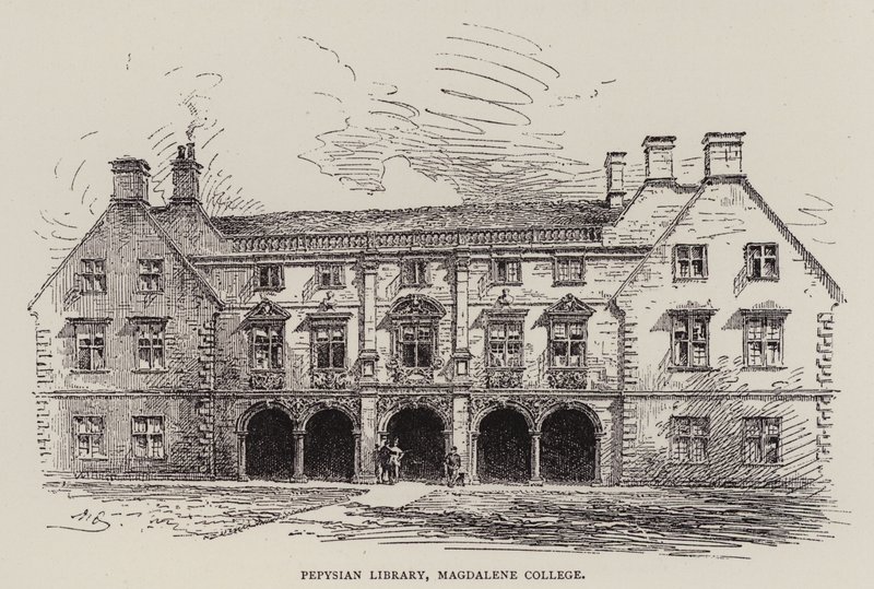 Cambridge: Pepysian Library, Magdalene College (etsing) av English School