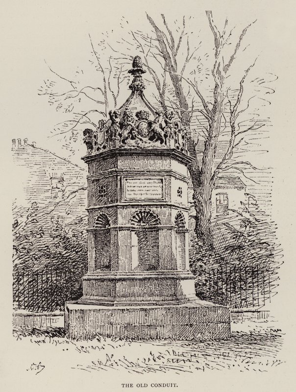 Cambridge: The Old Conduit (etsing) av English School