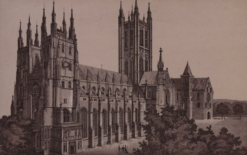 Canterbury: Katedralen (litho) av English School