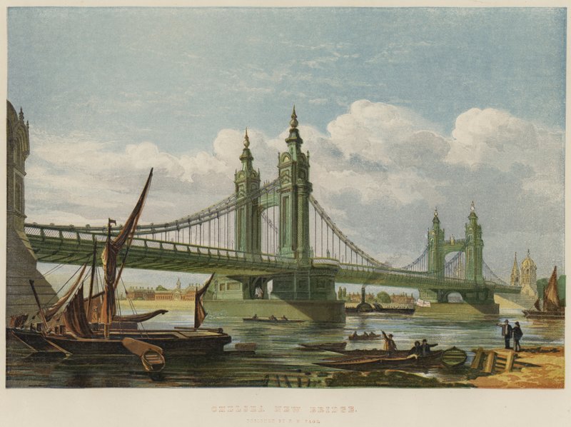 Chelsea New Bridge (chromolitho) av English School
