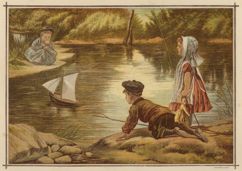 Barn lanserer en modellyacht (farge litho) av English School