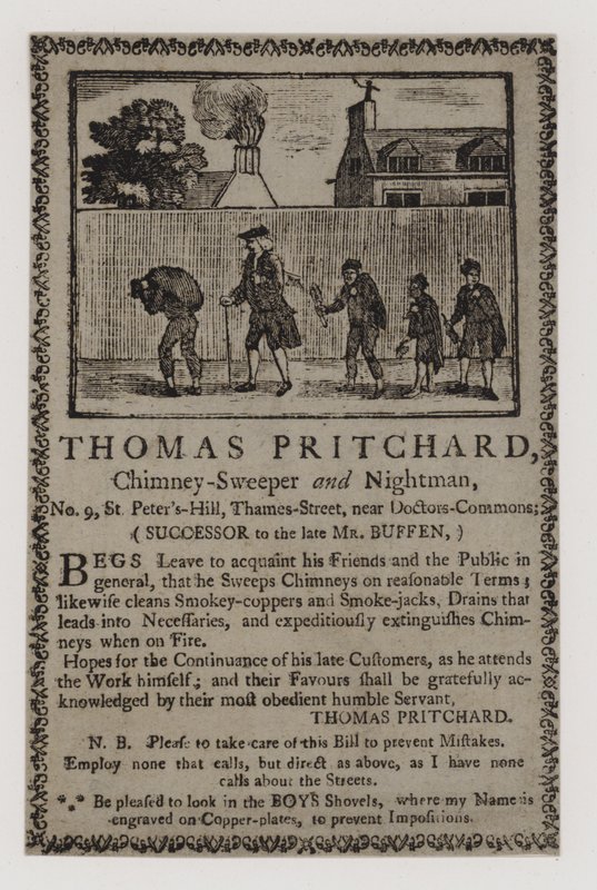 Skorsteinsfeier, Thomas Pritchard, handelskort av English School
