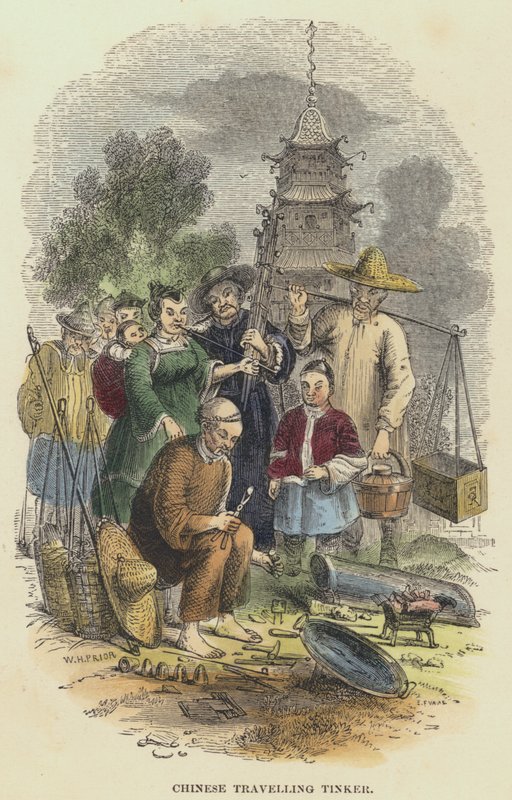 Chinese Travelling Tinker (farget gravering) av English School