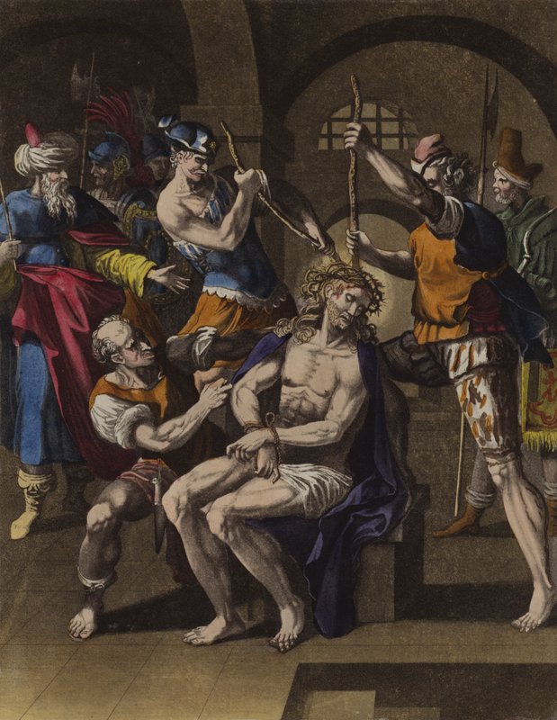 Kristus kronet med torner (farge litho) av English School