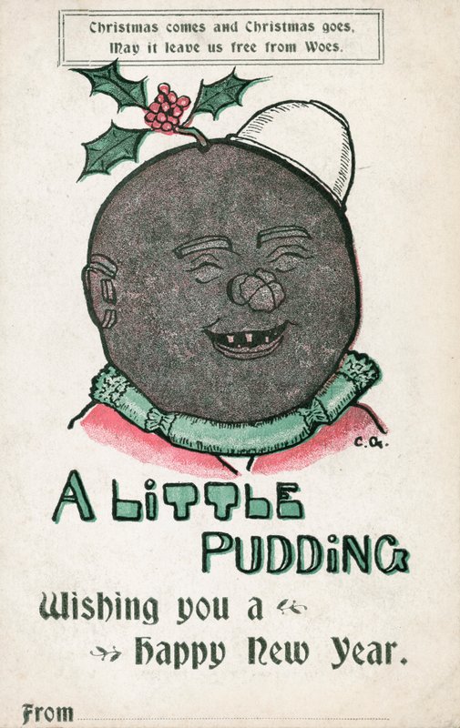 Julepudding (farge litho) av English School