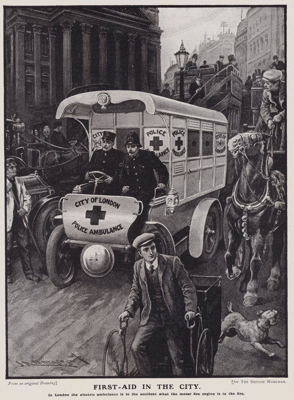 City of London Police elektrisk ambulanse (litho) av English School