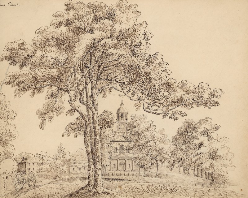 Clapham Church, Surrey (blekk på papir) av English School