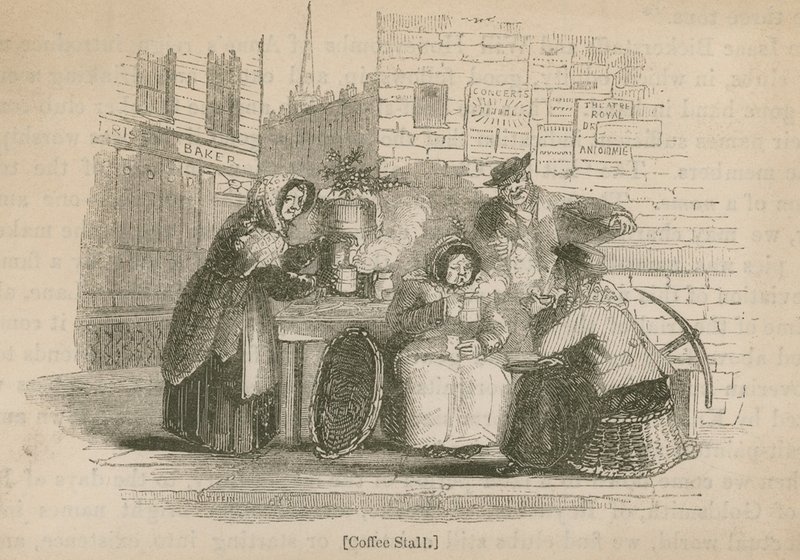 Kaffebod i en gate i London av English School