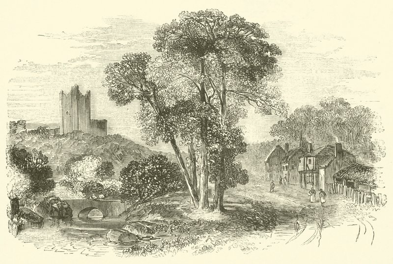 Conisbrough (eller Conisbrough) Castle (gravering) av English School