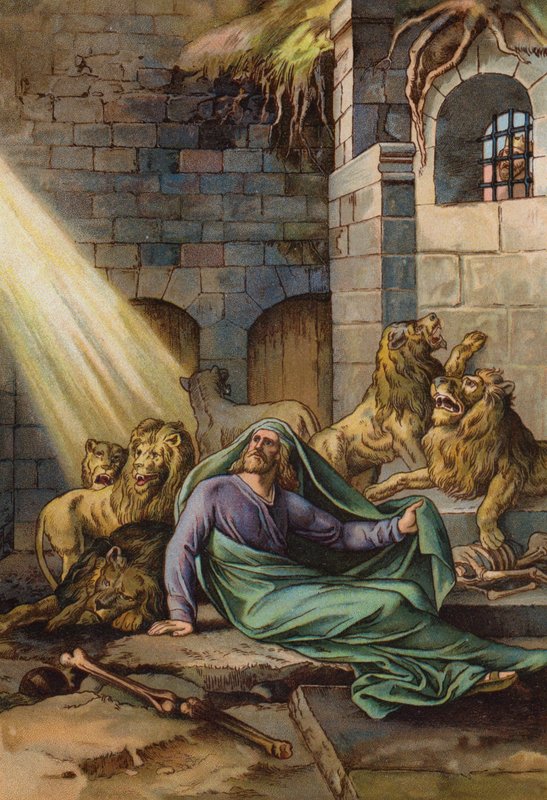 Daniel i løvenes hule (chromolitho) av English School