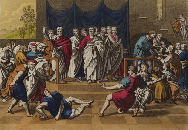 Ananias død (farge litho) av English School