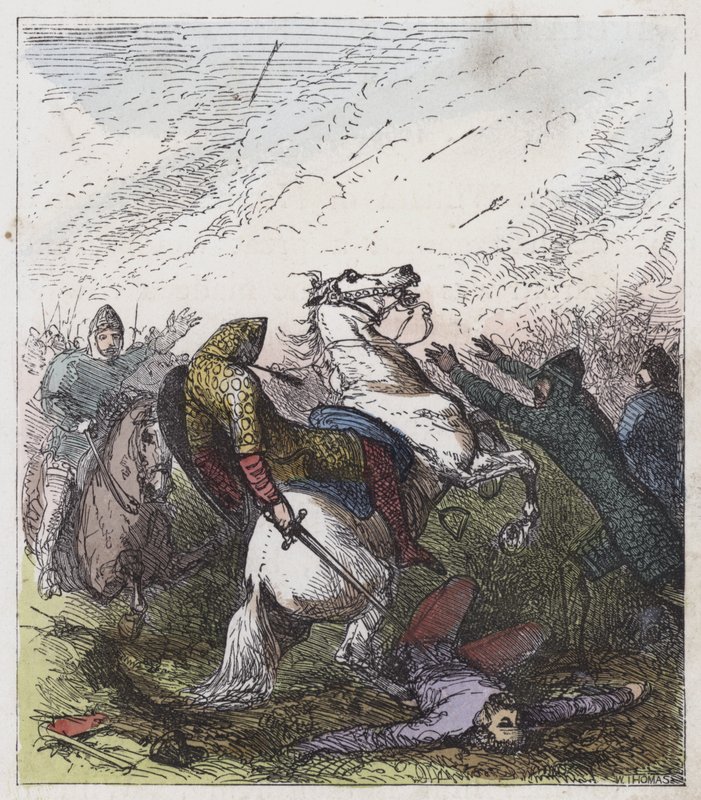 Death of Harold (farget gravering) av English School