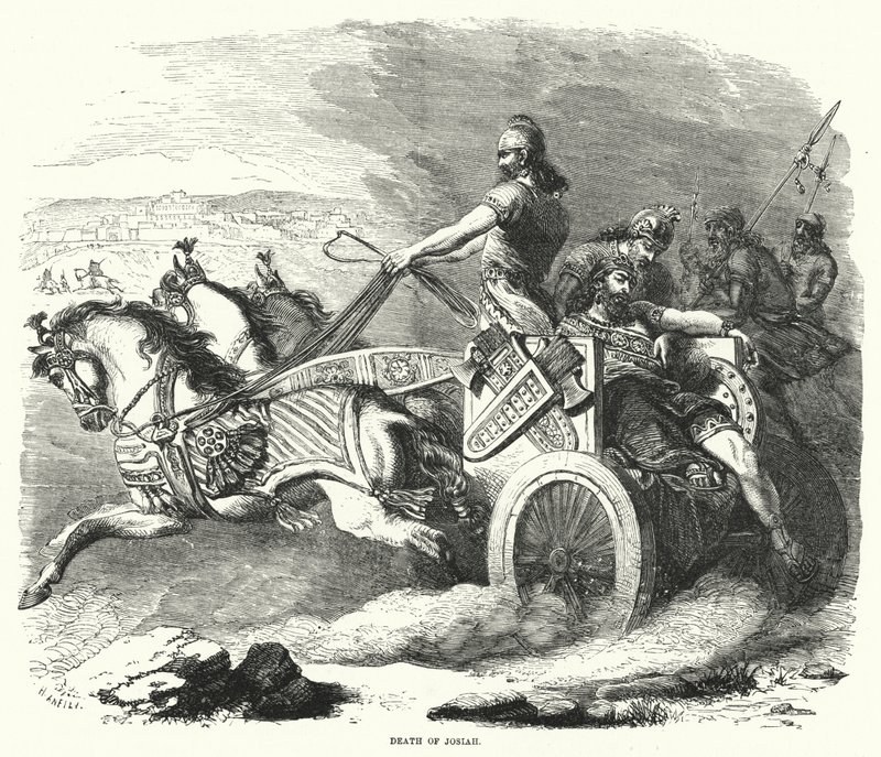 Josiahs død (gravering) av English School