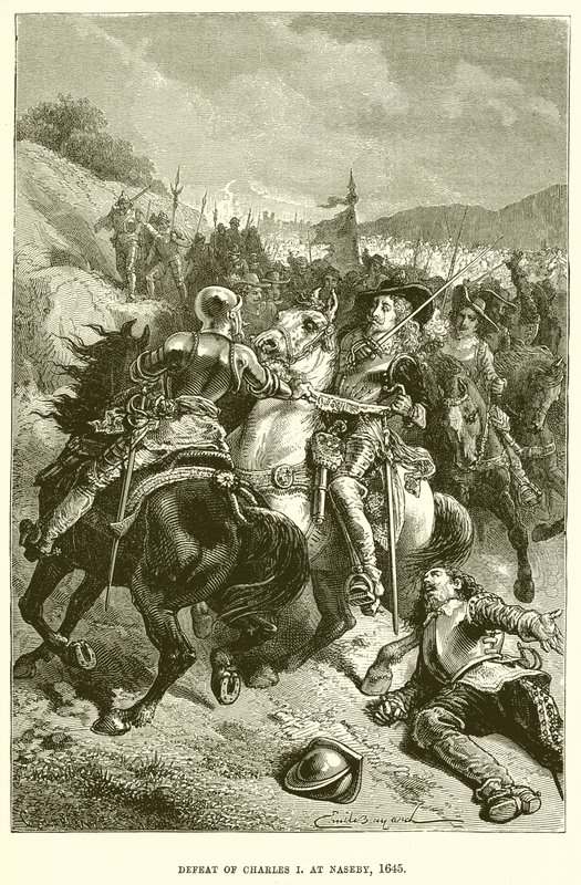 Nederlag av Charles I ved Naseby, 1645 av English School