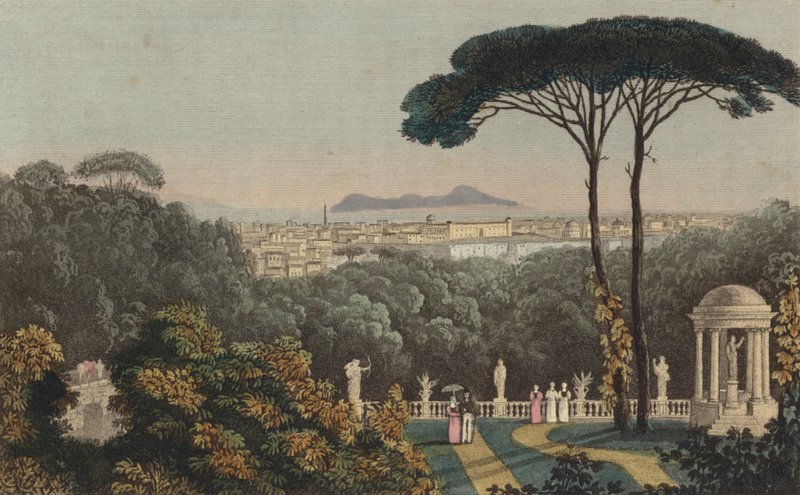 Fjernsyn over Napoli, Italia (farget gravering) av English School