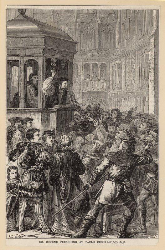 Dr Bourne forkynner ved St Pauls Cross av English School