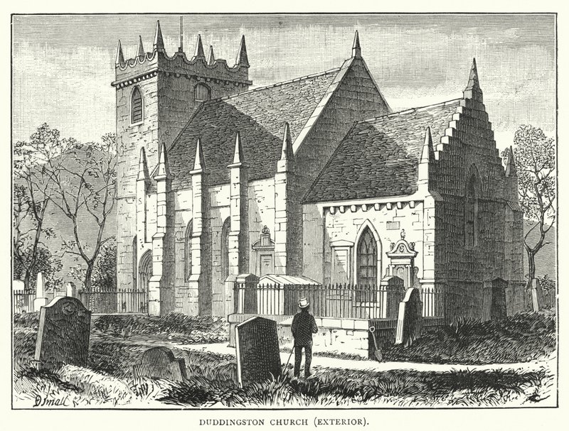Duddingston kirke, eksteriør (gravering) av English School