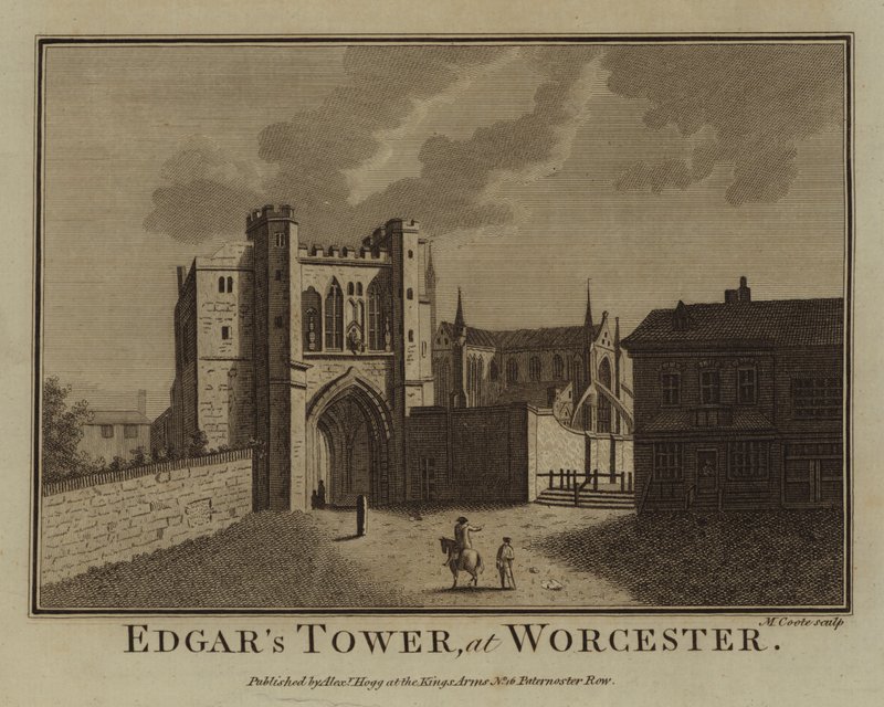 Edgar's Tower, på Worcester (gravering) av English School