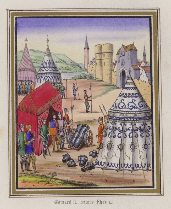 Edward III før Reims (farget gravering) av English School
