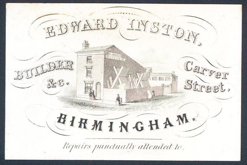 Edward Inston, byggmester, handelskort av English School