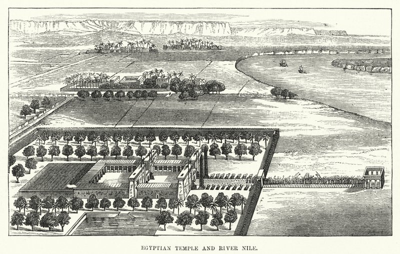 Egyptisk tempel og Nilen (gravering) av English School