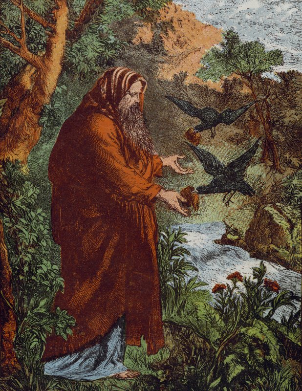 Elijah og ravnene (farget gravering) av English School