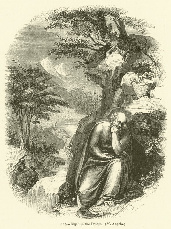 Elijah in the Desert, M Angelo (gravering) av English School