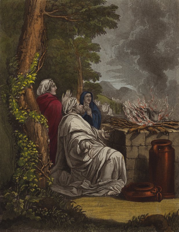 Elias brennoffer (farge litho) av English School