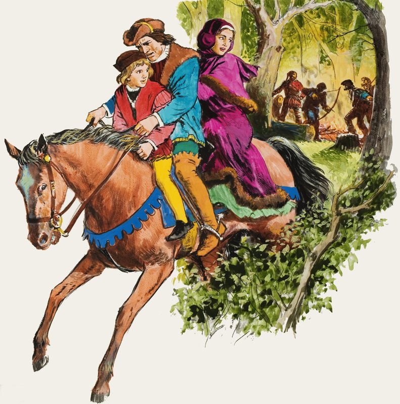Familie på hest av English School