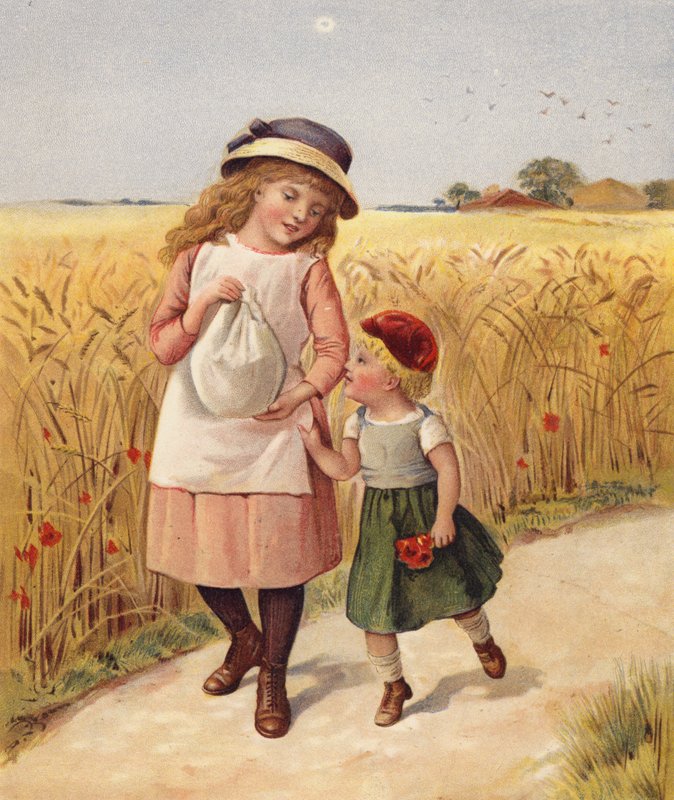 Farsmiddag (farge litho) av English School