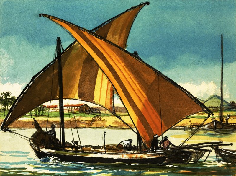 Felucca-båter på Nilen av English School