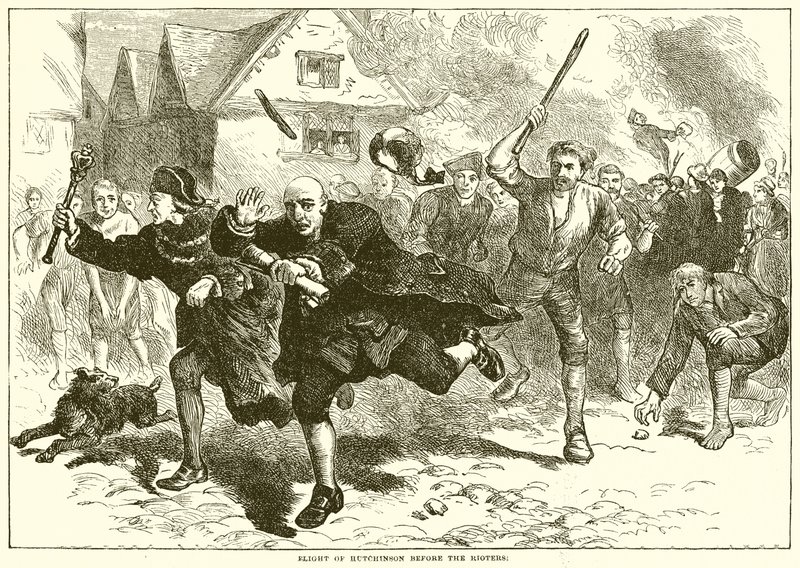 Flight of Hutchinson før Rioters av English School